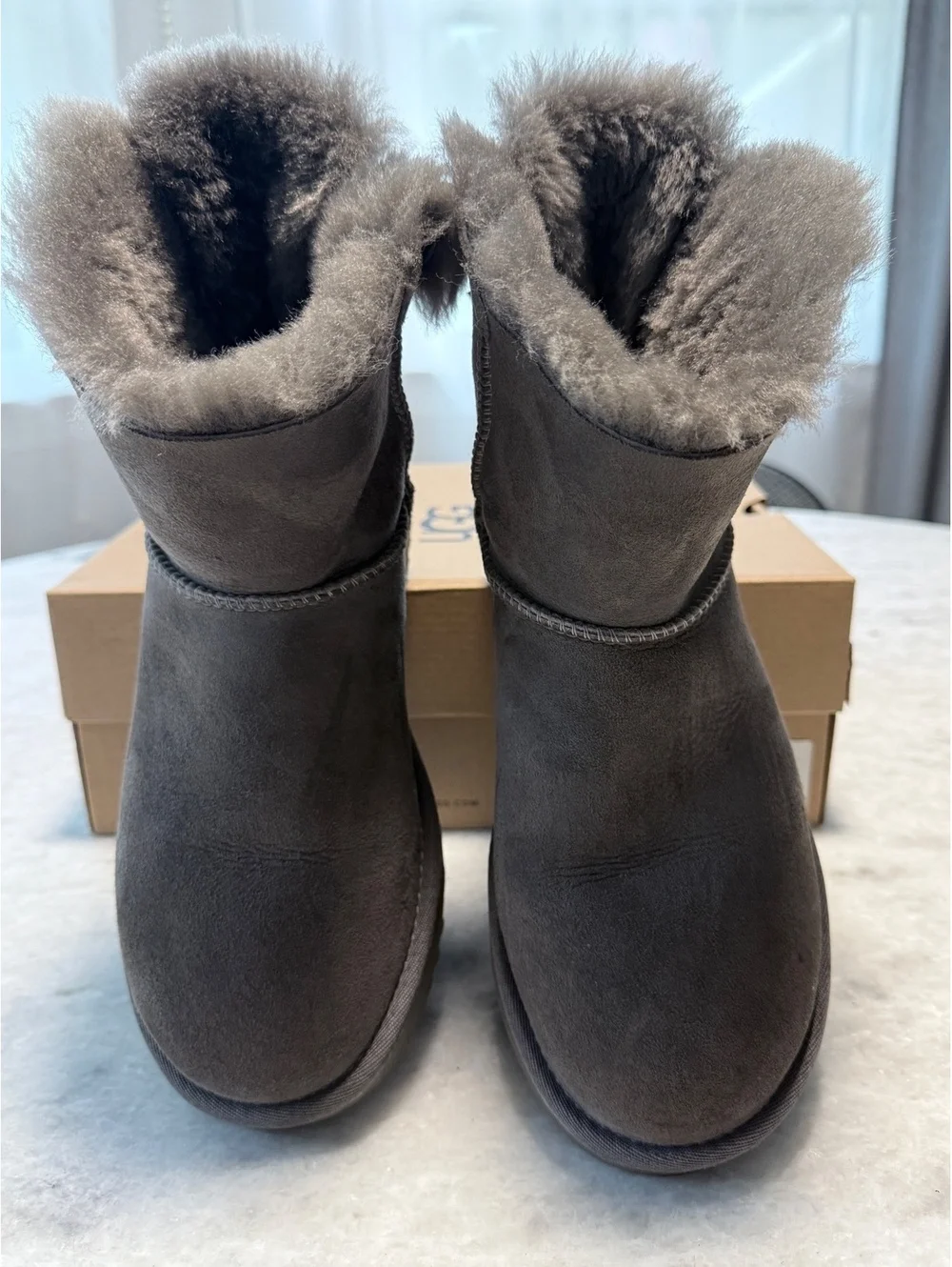 UGG Grey Classic Mini Bailey Bow Boots Size 4 Women’s